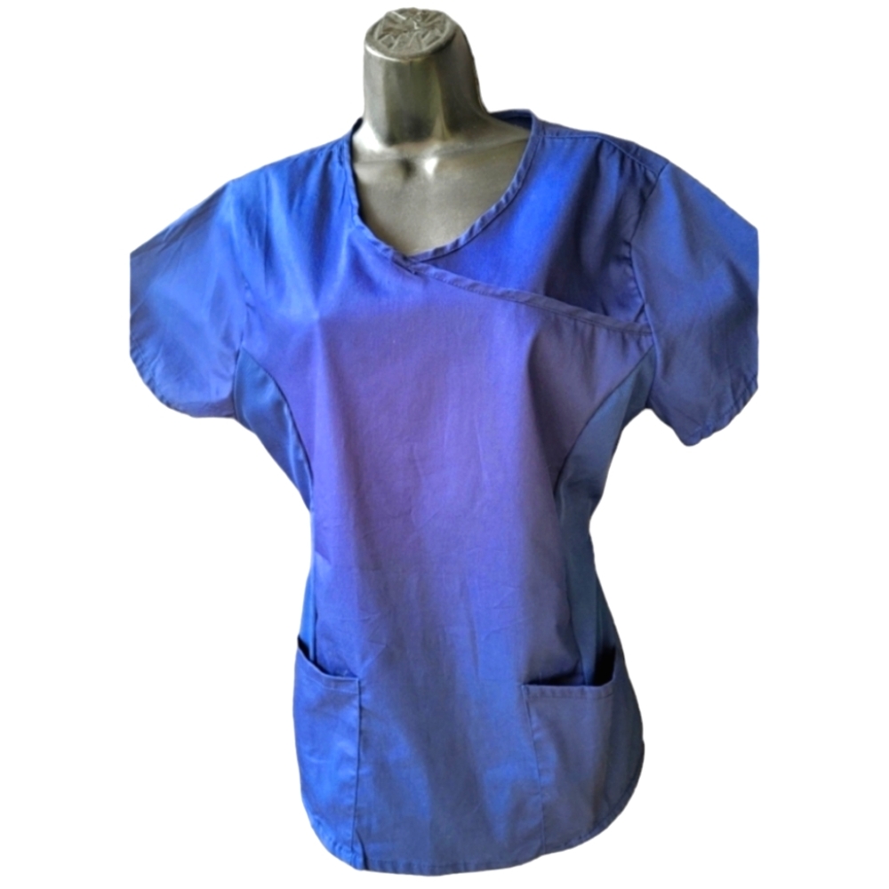 NWT Navy scrub top, women's medium, White Label Stretch, mock wrap v-neck